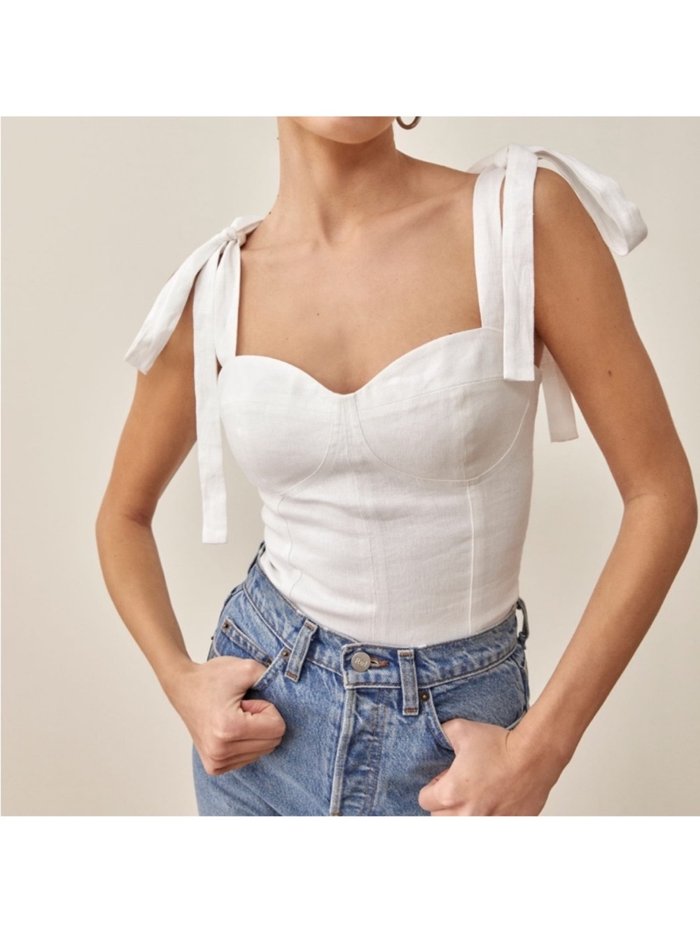 Reformation Jaxon Linen Tie Top